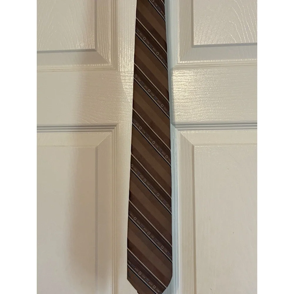 Andurst Custom Men's Neck Tie, Brown Stripes, Rust, Dacron Polyester Made in USA